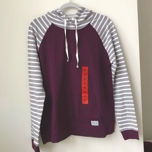 STRIPE AND SOLID COLOR BLOCK SOFT HOODIE